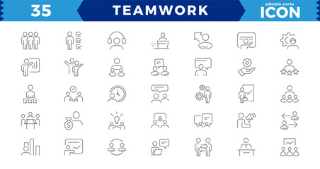 Business teamwork, Teamwork line icons set. Businessman outline icons collection. Work group and human resources. team building, work group and human resources minimal thin line web icon set. Outline 