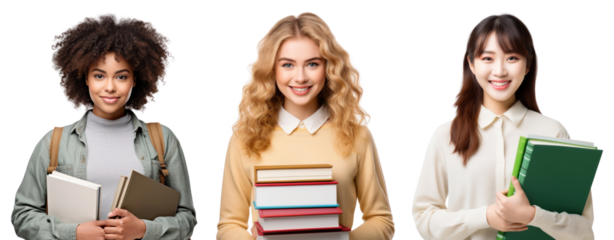 teenagers students holding books set