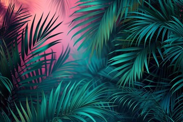 Tropical palm leaves in vibrant gradient color, holographic colours. Minimal art concept. Generative AI technology, Generative AI 