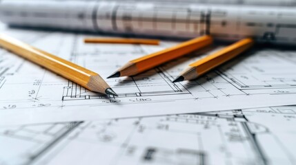 A house is being built with a wooden frame. The house is on top of a piece of paper with a drawing of the house