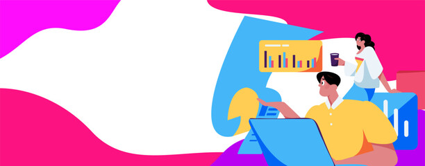 Flat vector illustration of business people operating work scene
