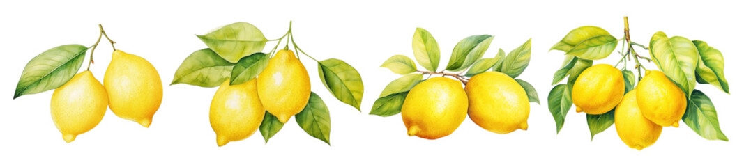 Watercolor of fresh lemon set