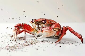 Red crab seafood sprinkled with dried herbs isolated white background 