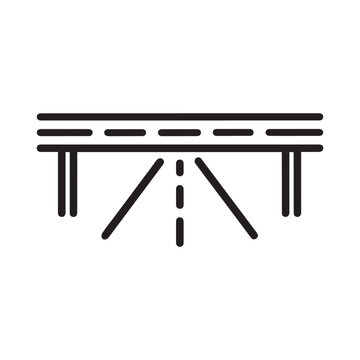 recommend clip art: Highway road and bridge icon, black line art on white background design.
