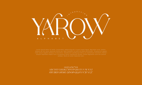 Yarow premium luxury elegant alphabet letters and numbers. Vintage wedding typography classic serif font decorative vintage retro. creative vector illustration