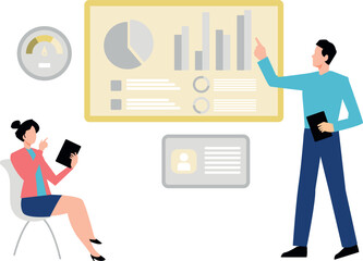 A girl and a boy are discussing about a marketing graph.