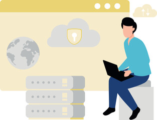 A guy is working on a global cloud data server.