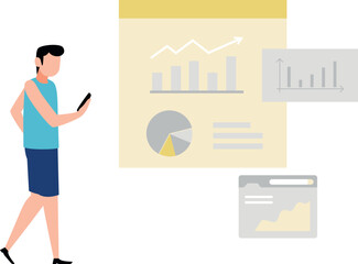 Boy looking at business chart in mobile..