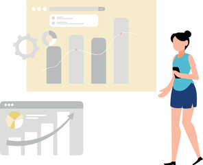 Girl looking in mobile for chart settings.