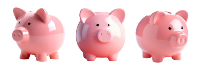 Pink piggy bank financial set