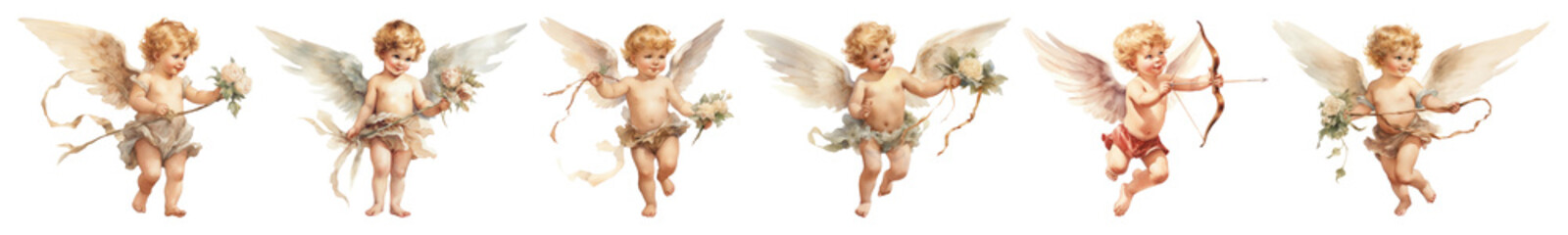 Cute angels watercolor illustration set