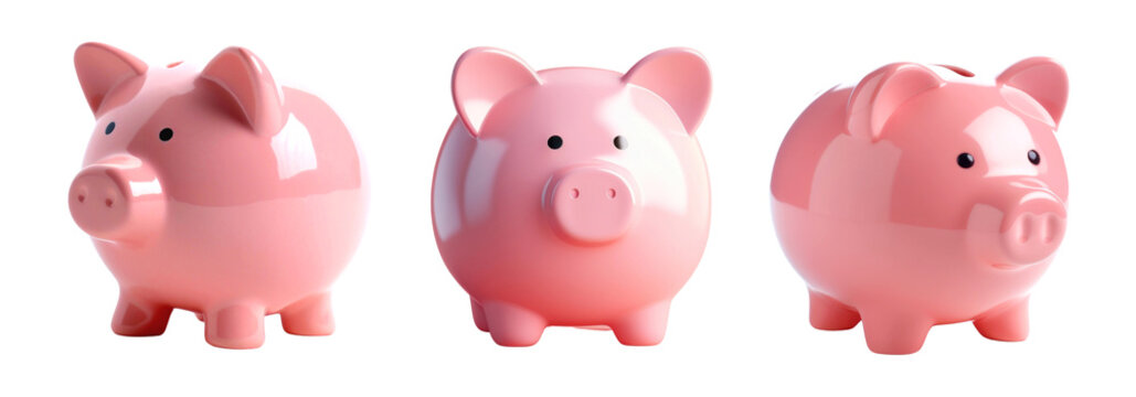 Pink piggy bank financial set
