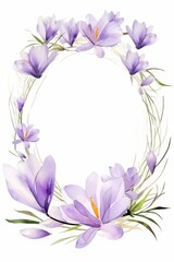 Fototapeta premium crocus themed frame or border for photos . delicate purple and white flowers. watercolor illustration, Perfect for nursery art, simple clipart, single object, white color background..