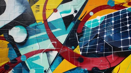 Fototapeta premium A piece of graffiti art incorporating solar panels as part of the design creating a unique and sustainable statement.
