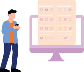 A boy is taking an online test.