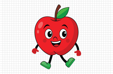 Red apple vector illustration, apple icon and healthy sweet fruit, silhouette, logo, eps file, red apple cartoon character, png On White Background