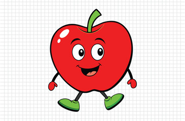 Red apple vector illustration, apple icon and healthy sweet fruit, silhouette, logo, eps file, red apple cartoon character, png On White Background