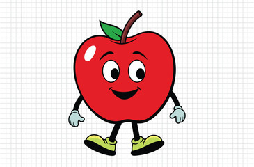 Red apple vector illustration, apple icon and healthy sweet fruit, silhouette, logo, eps file, red apple cartoon character, png On White Background