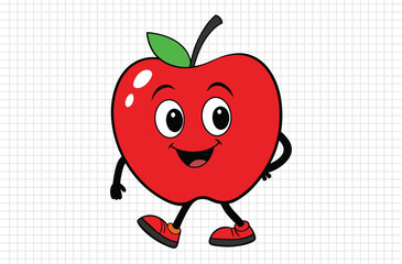 Red apple vector illustration, apple icon and healthy sweet fruit, silhouette, logo, eps file, red apple cartoon character, png On White Background