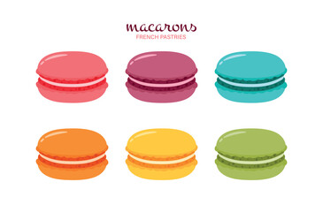 Cute Macarons French Pastries Collection in Cartoon Vector Illustration