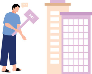 The boy is holding a bid board.