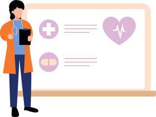 The female doctor is standing.