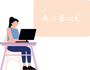 The girl is studying online.