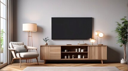Modern Living Room Mock-Up with TV Cabinet and Decor