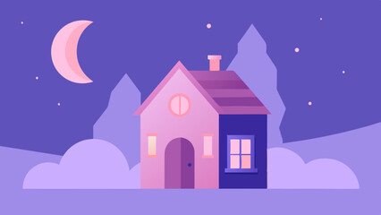 A house basks in the ethereal beauty of a star-filled sky, painting a mesmerizing evening scene that is truly picturesque.