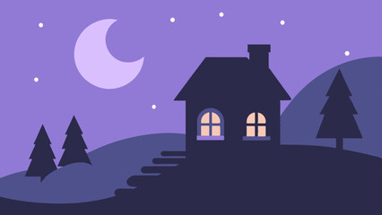 A house basks in the ethereal beauty of a star-filled sky, painting a mesmerizing evening scene that is truly picturesque.