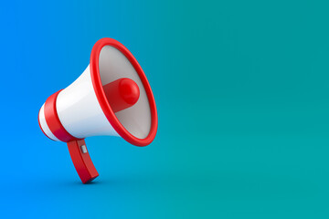 Megaphone isolated on light blue background. 3D rendering