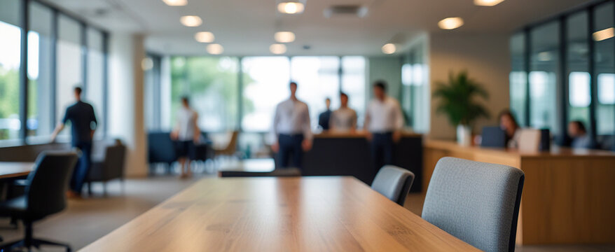 Modern office Blurred background, Blurred office or workspace with people working, Design template for Poster, Web banner, Brochure, Card with copy space