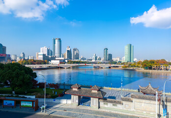 Fototapeta premium Urban Environment of Sanjiangkou, Ningbo, Zhejiang Province, China