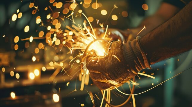An electrician repairing a live wire with visible electrical sparks, in a residential setting, emphasizing the danger of electrical shocks. 