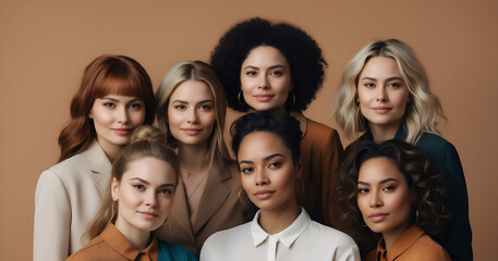 Obraz premium A group of happy women are smiling and posing together for a picture