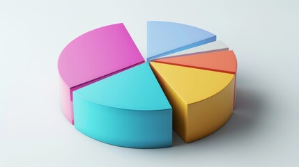 Obraz premium Bright and colorful 3D pie chart, white flat background, clean layout, clear text space for annotations, professional and sleek design
