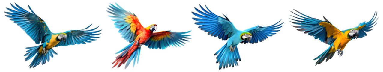 Fototapeta premium Macaw parrot flying bird set