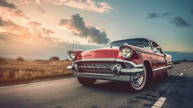 Fototapeta Embracing the retro allure and vintage charm of classic cars cruising on scenic open roads