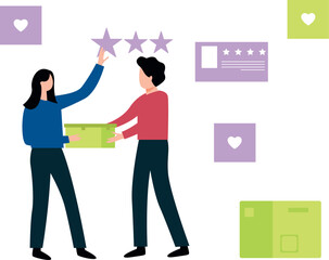 The boy and the girl are talking about star rating delivery.