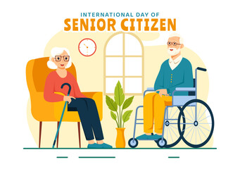 World Senior Citizen Day Vector Illustration on August 21st to respect and Honor the Contributions of Older People, set against a Flat Background