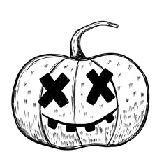 Halloween pumpkin with face in hand drawn line style