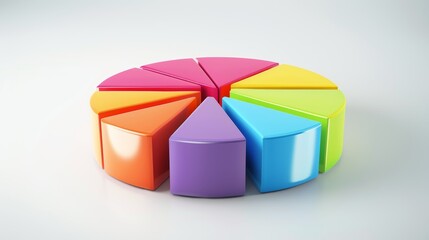 Obraz premium 3D pie chart with colorful segments, vibrant hues, white flat background, clean design, ample clear text space, professional tone, modern look