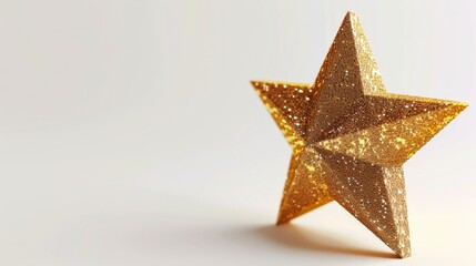 Obraz premium 3D golden star on a pristine white background, shimmering with a festive glow, ample text space included at the bottom, perfect for celebratory designs