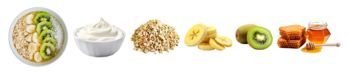 PNG Photo of yogurt bowl ’s ingredients  cut out element set