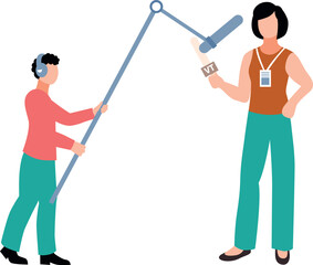 Female reporter is giving live news.