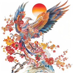 Obraz premium Elegant Japanese noren with intricate phoenix designs