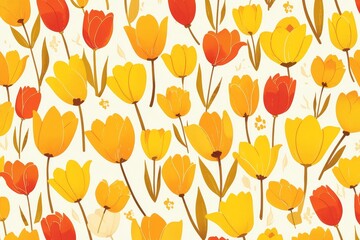 Fototapeta premium Tulip Symphony: Seamless Pattern of Vibrant Blooms Swaying in a Field