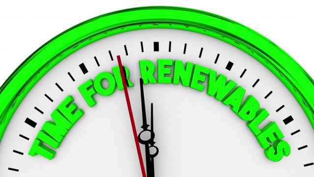 Time for Renewables Clock Clean Power Wind Solar Sustainability Countdown 3d Animation