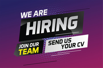 Hiring recruitment design for banner poster. We are hiring lettering with geometric shapes lines. Vector illustration typographic. Open vacancy design template	
