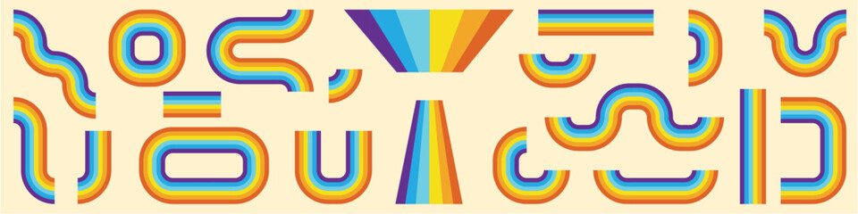 rainbow retro vintage rainbow, Groovy striped, Minimalistic old-fashioned rounded stripe elements, 90, 80, 70s, 60s, 50s, 40s